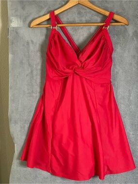 Carol Wior Red One Piece Swimsuit 14 Tummy Control Underwire Ruched Swimwear